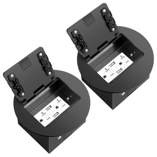Miniatura 17 de Kit de toma de corriente eléctrica de piso empotrado, salida dúplex GFCI circular oculta de 20 amperios, salida de receptáculo resistente a