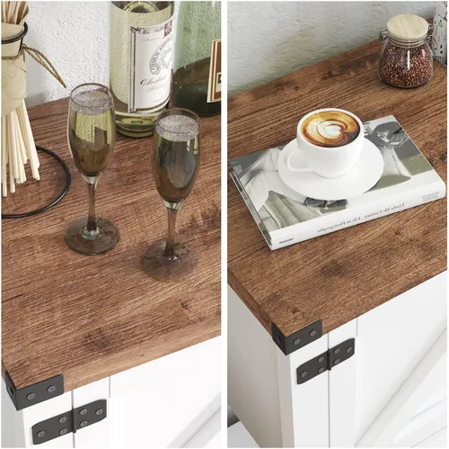 Miniatura 4 de 4ever2buy Gabinete de barra de café de granja, mesa de café blanca con almacenamiento, aparador de buffet con 2 puertas, armario decorativo