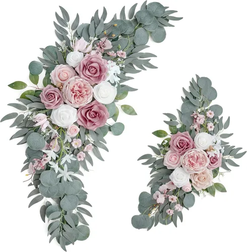 ponatia Pequeños Ramos de Flores de Arco de Boda (Paquete de 2), Flores Artificiales Rosa Polvo para Señales de Bienvenida de Boda, Decoraciones y