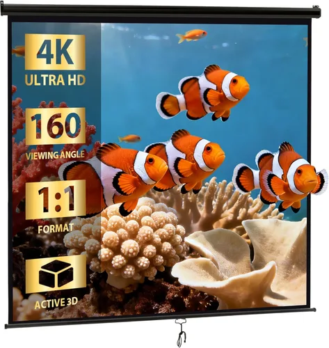 SUPER DEAL Pantalla de proyector de 120 pulgadas, pantalla de proyección manual desplegable HD, formato 1:1 para cine en casa, presentación, Negro
