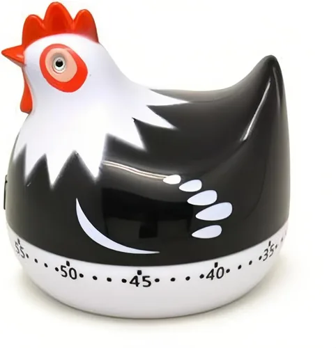 Bonito temporizador de cocina en forma de pollo, temporizador mecánico de 60 minutos para cocinar, hornear y preparar comidas (negro)