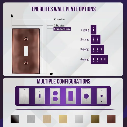 Miniatura 35 de ENERLITES Placa de Pared Metálica para Interruptor de Luz de Palanca, Acero Inoxidable 201, Resistente a la Corrosión, Tamaño Estándar 1-Gang 4.50