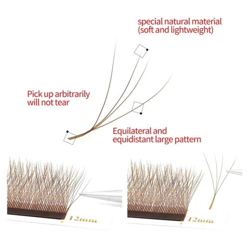 Miniatura 4 de Extensiones de pestañas marrones 4D en forma de W, Extensiones de pestañas de 0.07 mm de grosor, rizado D, 8 mm, Extensiones de pestañas