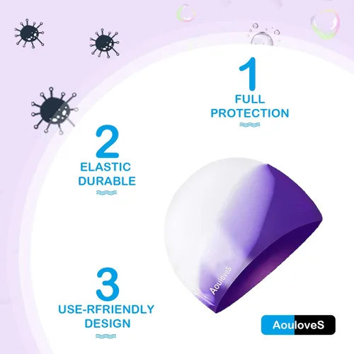 Miniatura 3 de Paquete de 2 gorros de natación para niños y niñas, unisex, de silicona, para niños de 4 a 12 años, ajuste cómodo para cabello largo y cabello corto