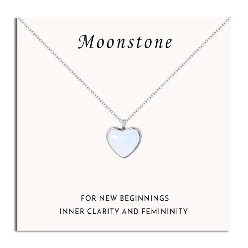 SmileBelle Moonstone Necklace Heart Necklace for Women New Beginning Gifts for Her, Natural Stone Pendant Necklace for Teens, White Necklace as Cute