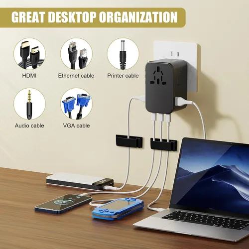 Miniatura 6 de Clips autoadhesivos para organizar cables, clips de línea, organizadores de cables, clips de línea de TV PC, clips de cable Ethernet debajo