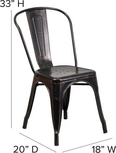 Miniatura 2 de BizChair Silla apilable comercial para interiores y exteriores con asiento de poliestireno, marco de metal dorado envejecido, asiento de poliresina