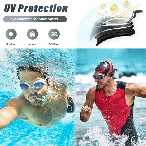 Miniatura 6 de Seago Paquete de 2 gafas de natación antivaho anti-UV de silicona para adultos, mujeres y hombres