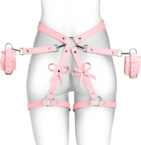 Miniatura 8 de STRICT Arnés Bondage negro con lazos para mujeres, hombres y parejas BDSM, sujetadores de cuero vegano para submarinos, mediano grande, negro