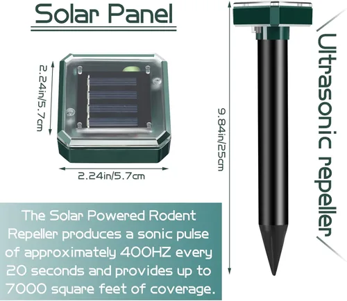 Miniatura 2 de Repelente de topos para césped, con energía solar, repelente de topos, repelente ultrasónico, impermeable, estacas de serpientes para exteriores