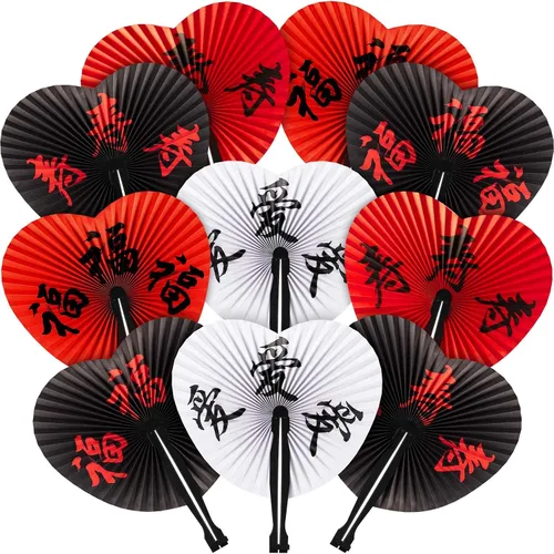 Miniatura 9 de Jetec 5 abanicos de mano plegables chinos, abanicos de mano de papel japonés oriental para decoración de fiestas de boda, juego de fanáticos