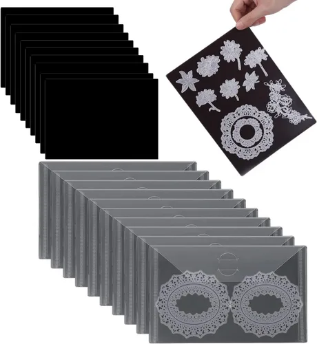 Paquete de 10 bolsillos de almacenamiento de plástico transparente resistentes y 10 hojas magnéticas de goma suave para troqueles de corte, 20