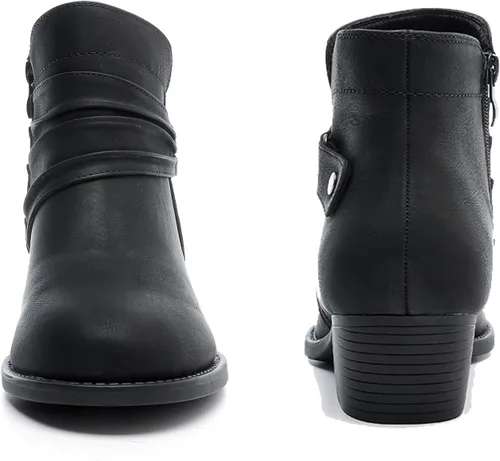 Miniatura 4 de Luoika Botines anchos para mujer, botas cortas negras y marrones con tacón bajo y cremallera lateral.