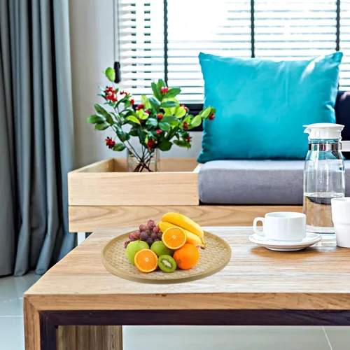 Miniatura 2 de BESTonZON Cesta de tejido para múltiples usos, tamiz natural hecho a mano para almacenamiento de alimentos, aperitivos y artículos diversos para 30cm