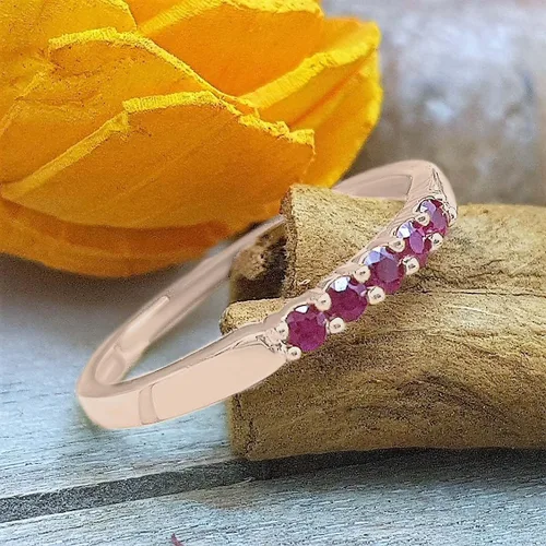 Miniatura 27 de Dazzlingrock Collection Anillo de boda redondo de 5 piedras preciosas o diamantes para mujer en oro macizo de 10 K/14 K/18 K
