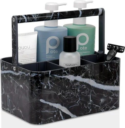 Miniatura 8 de BYUNER Organizador de Ducha Negro Portátil: Organizador de Baño de Plástico para Encimera, Organizador de Limpieza con Asa, Cesta de Ducha Rígida