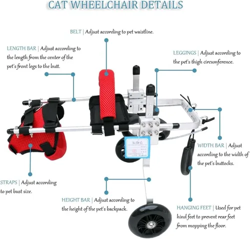 Miniatura 5 de Silla de ruedas para gatos, silla de ruedas para mascotas, diseño de arnés extraíble, silla de ruedas ligera para patas traseras de perros, gatos