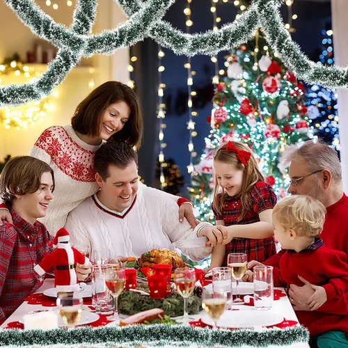 Miniatura 6 de Guirnalda de oropel verde de 50 pies para árbol de Navidad, decoraciones brillantes metálicas colgantes para decoración de árbol de Navidad