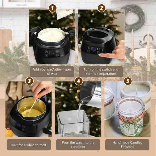 Miniatura 7 de TCFUNDY Olla para fabricar cera de velas, fabricante de velas eléctrico de 1 litro, 200 W, con pantalla digital de temperatura, con olla de aluminio