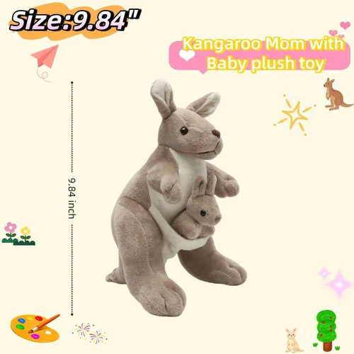 Miniatura 2 de Juguete de peluche de canguro de 9.84 pulgadas con Baby Joey, linda muñeca de peluche, suave canguro mamá y bebé, cumpleaños perfecto para niños