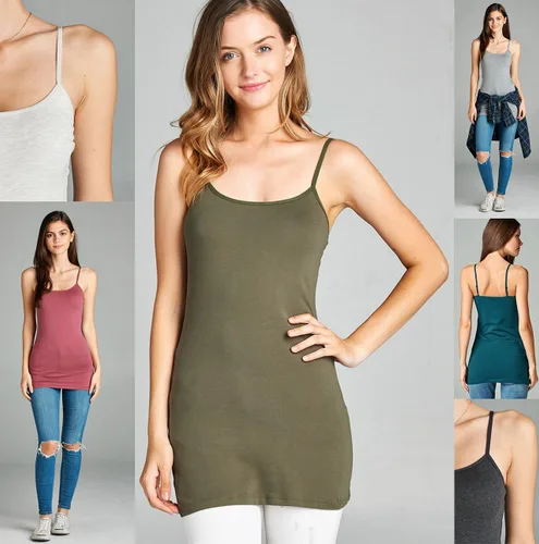 Miniatura 8 de Emmalise Camisola larga casual básica para mujer, con tirantes ajustables, top en capas