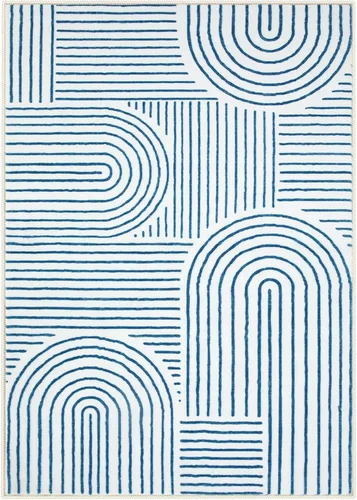 Miniatura 6 de Lahome Alfombras lavables abstractas, alfombra azul de 4 x 6 pies para dormitorio, guardería, suave, antideslizante, moderna, alfombra ultradelgada