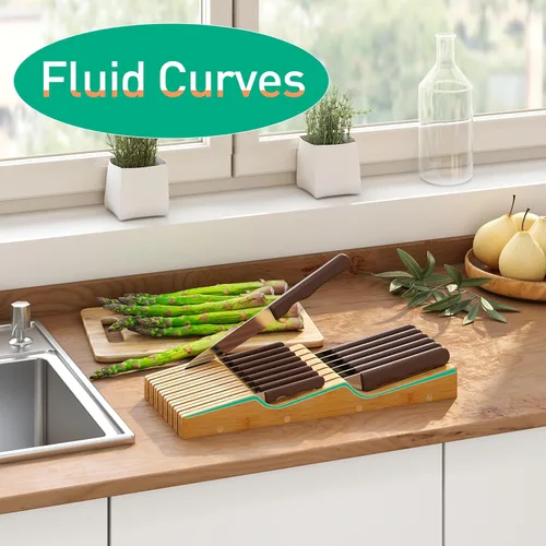 Miniatura 3 de Organizador de cajones de cuchillos grande, soporte para cuchillos de madera de bambú, bloque de cuchillos con capacidad para hasta 15 cuchillos