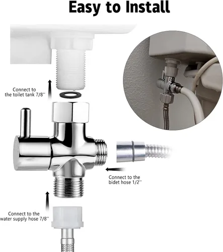 Miniatura 3 de Adaptador de bidé T con válvula de cierre: Válvula T de latón de 3 vías para bidé 7/8 "x 7/8" X 1/2" - Conector en T a prueba de fugas Ajuste