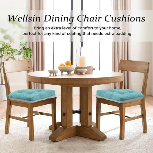 Miniatura 7 de Wellsin Cojines para sillas de comedor, almohadillas antideslizantes para sillas de cocina con lazos, cojines copetudos de espuma triturada