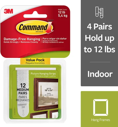 Miniatura 2 de Command Tiras para colgar cuadros, medianas, blancas, 12 pares por paquete, se venden por paquete de 3, 36 pares en total (17204-12ES)