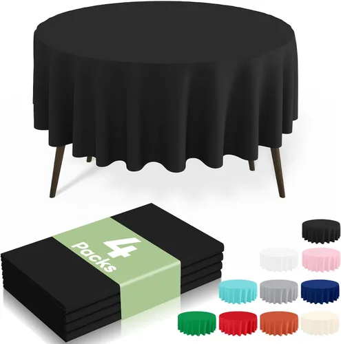 Miniatura 15 de misaya Paquete de 4 manteles desechables de plástico, mantel redondo impermeable de 84 pulgadas, a prueba de fugas y resistentes manteles Azul