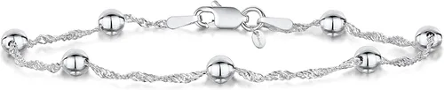 Miniatura 4 de Amberta Pulsera de plata de ley 925 1.4 Singapur con cuentas de bola de 0.157 in, 7 pulgadas, 7.5 pulgadas