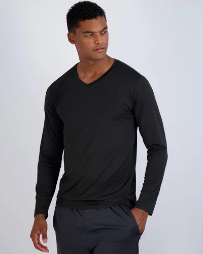 Miniatura 2 de Real Essentials Paquete de 4 camiseta deportiva de manga larga con cuello en V para hombre, de ajuste seco, para exteriores, UPF 50+