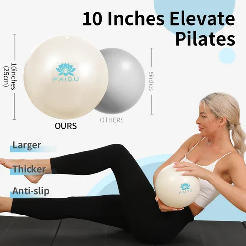 Miniatura 6 de PAIDU Pelota de pilates con núcleo de 10 pulgadas, antiexplosión y antideslizante, apta para pilates, yoga, entrenamiento de núcleo, terapia física