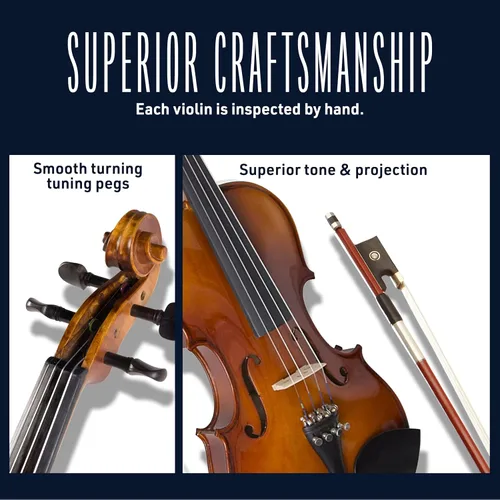 Miniatura 3 de Cecilio Juego de violín 4/4 de tamaño completo violín para zurdos de madera maciza de ébano con cuerdas D'Addario Prelude Juego completo con barniz