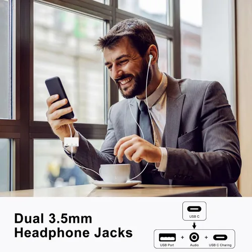 Miniatura 5 de INVERSE NET USB C a 3.5mm Adaptador de Audio OTG, Adaptador USB-C a USB 3en1 con Conector de Auriculares de 3.5mm y Carga Rápida PD de 60W