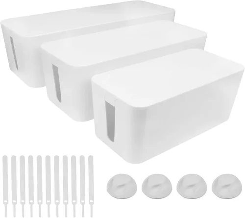 Miniatura 10 de Caja organizadora de cables, paquete de 3 cajas organizadoras de cables para escritorio, caja de cables grande, mediana y pequeña para ocultar