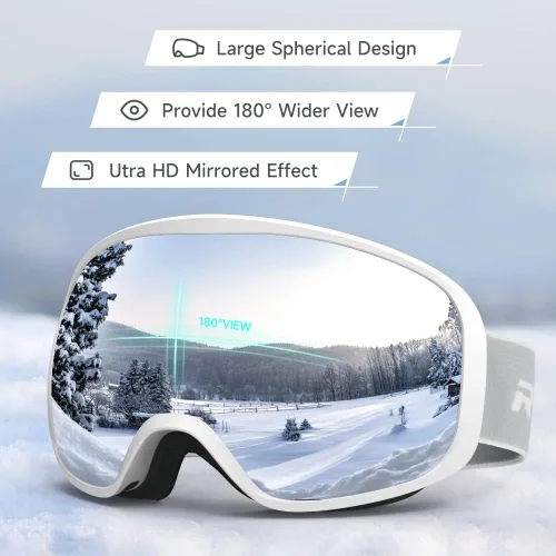 Miniatura 3 de Gafas de esquí de snowboard para hombres, mujeres, adultos, jóvenes, sobre gafas OTG/100% protección UV, antivaho/visión amplia