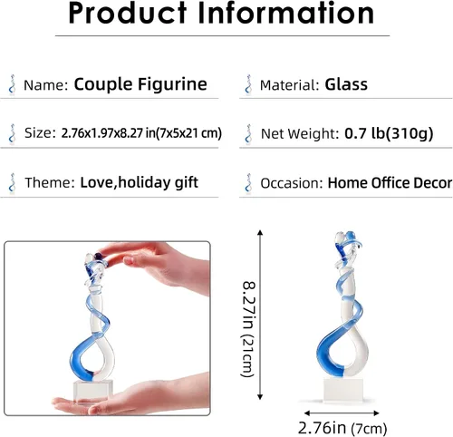 Miniatura 2 de EUSTUMA Figura de vidrio soplado a mano, escultura hecha a mano para parejas, aniversario de boda y regalo del día de San Valentín, colección