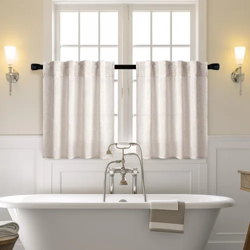 Miniatura 2 de MIULEE - Cortinas semitraslúcidas cortas, suaves y gruesas, textura de lino, de media ventana, para cocina, ventana pequeña, trabilla trasera