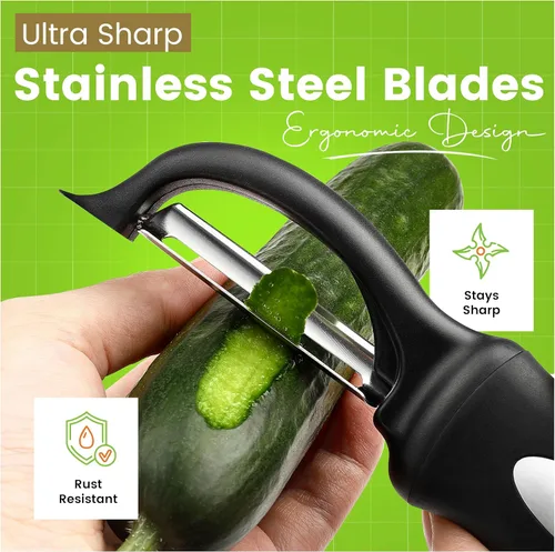 Miniatura 5 de Spring Chef Peladores de Verduras de Acero Inoxidable Giratorios, Y & Julienne para Cocina, Peladores de Papas con Mangos de Agarre Suave, Juego