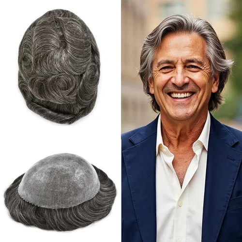 Miniatura 35 de Toupee para hombres Full Poly Mens Toupee Cabello humano Piezas para hombres Sistema de reemplazo de pelo para hombres Protesis Capilar Para Hombre