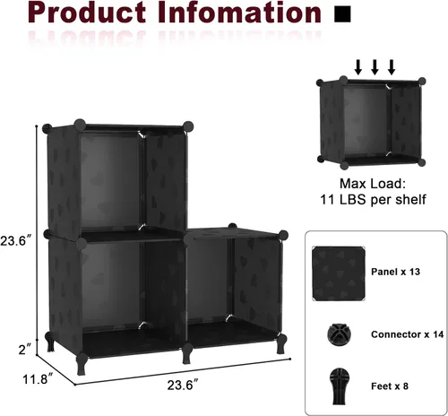 Miniatura 3 de UNKU Organizador de almacenamiento de cubos, 3 cubos organizadores de armario, estantes de almacenamiento, estantería apilable para bricolaje