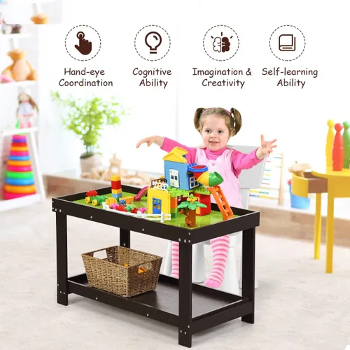 Miniatura 4 de Costzon - Mesa de actividades para niños 2 en 1 con almacenamiento, mesa patentada para bloques de construcción con tablero para manualidades