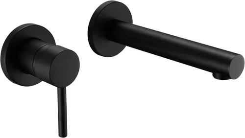 sumerain Grifo negro mate del cuarto de baño del soporte de la pared del negro de la sola manija, grifo del lavabo del lavabo