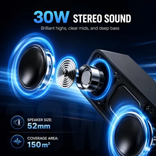 Miniatura 2 de Altavoz Bluetooth portátil, altavoz inalámbrico estéreo de 30 W con graves profundos y luces RGB, Bluetooth 5.4, IPX7 impermeable, tiempo