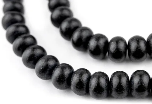 The Bead Chest Cuentas de madera natural de ábaco negro (0.315x0.472 in): hilo de madera ecológico orgánico para joyería de bricolaje, manualidades,