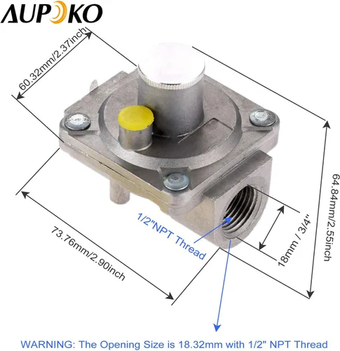 Miniatura 5 de Aupoko Regulador de parrilla de gas natural 1/2 "-14NPT LP Reguladores de gas, presión de entrada: 1/2 "PSIG, presión de salida LPG 5 "W.C, para gas