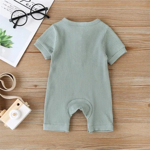 Miniatura 76 de Mameluco unisex de manga corta para bebé recién nacido, con botones, de una pieza, ropa de color sólido