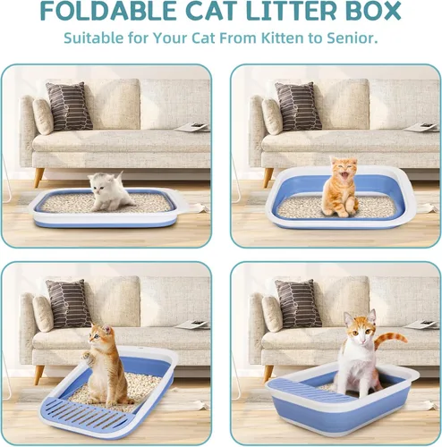 Miniatura 2 de ShineMe - Caja de arena plegable para gatitos, caja de arena pequeña para gatos con pala y bolsa de arena, impermeable, antisalpicaduras para gatos